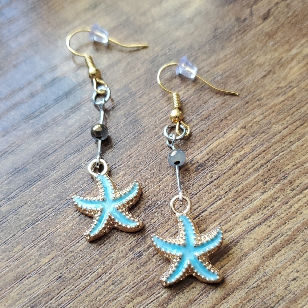 Starfish Gold and Blue Earrings